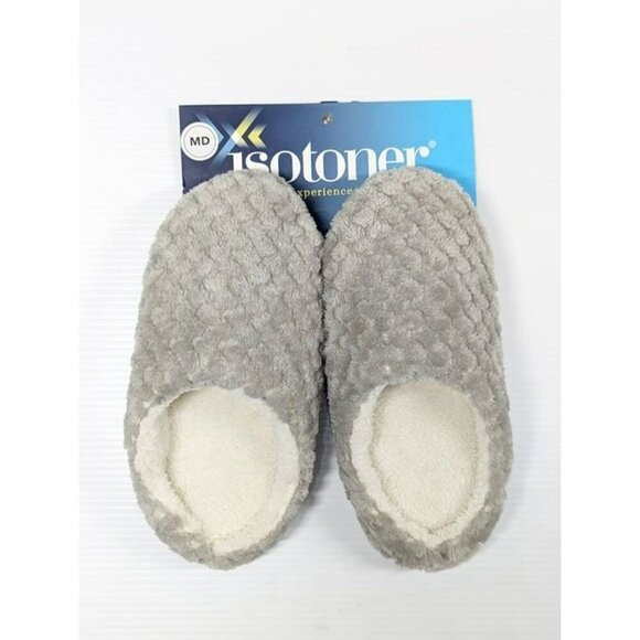 Isotoner Women's Popcorn-Textured Faux Fur Slippers Grey Size M (7-8) MSRP $30 - Picture 3 of 6